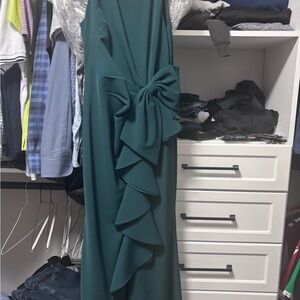 Chic Teal Maxi Dress with Bow Detail